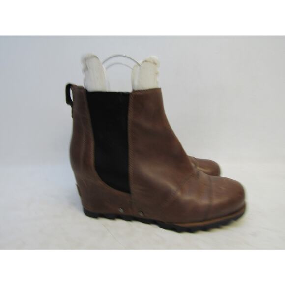 Sorel Womens Size 9 Brown Leather Ankle Wedge Fashion Boots Bootie - Picture 3 of 11